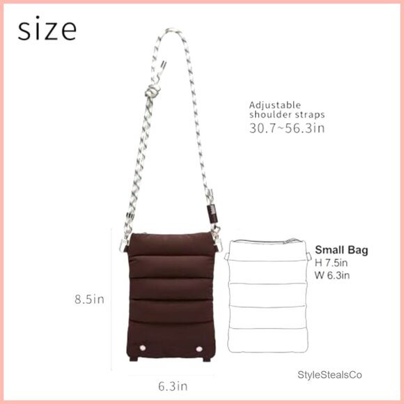 Small Quilted Puffer Tote Crossbody Bag for Work Travel Gym - Picture 3 of 7